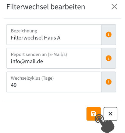 Filterwechsel-Daten eingeben
