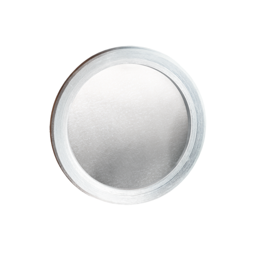 Angled view of a aluminum-coated membrane assembled in an aluminum ring