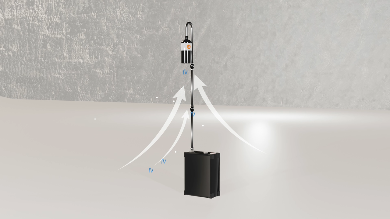 Photo of an i3 TrackPor M sucking in air while being attached to a vacuum pump