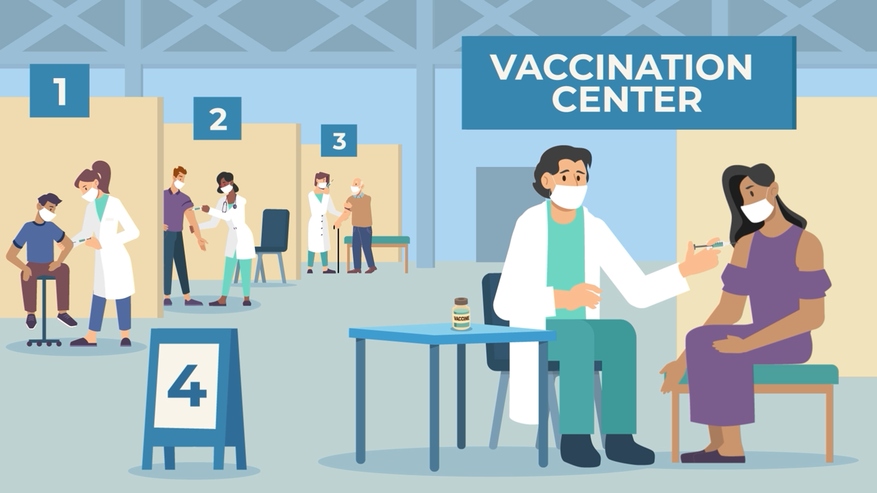 Animated image of vaccinations at a vaccination center